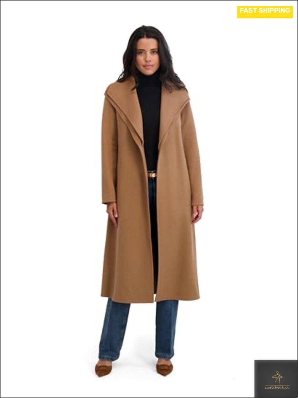 Women's Slim Fit Wool Blend Wrap Coat with Tie Belt